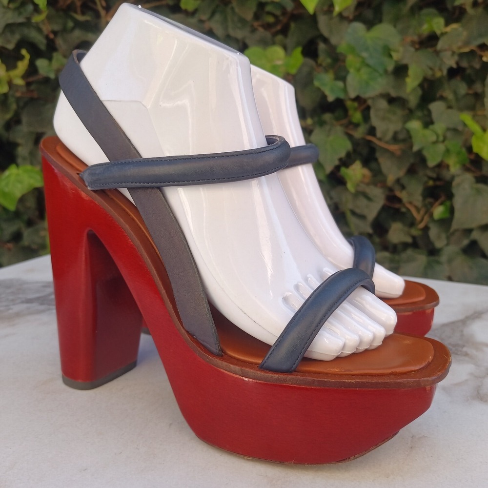 Charles Jourdon Paris Platform Block Heel Pump leather Strap Sandals Size 9 M